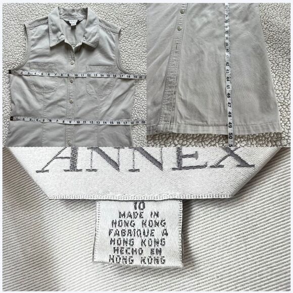 VTG Y2K Annex Casual Corner Cream Denim Maxi Dress Notched Collar Flaw SZ 10 - Picture 5 of 13